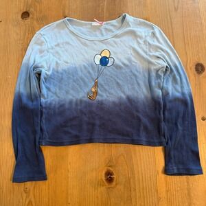 Curious George Ombre Cropped Long Sleeve Shirt Blue Size Womens Medium